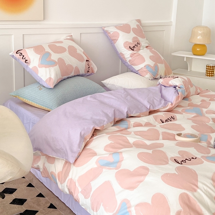 91家纺网 家纺一手货源 找家纺 总昔可家纺 2022新款13372全棉普通款爱心系列四件套