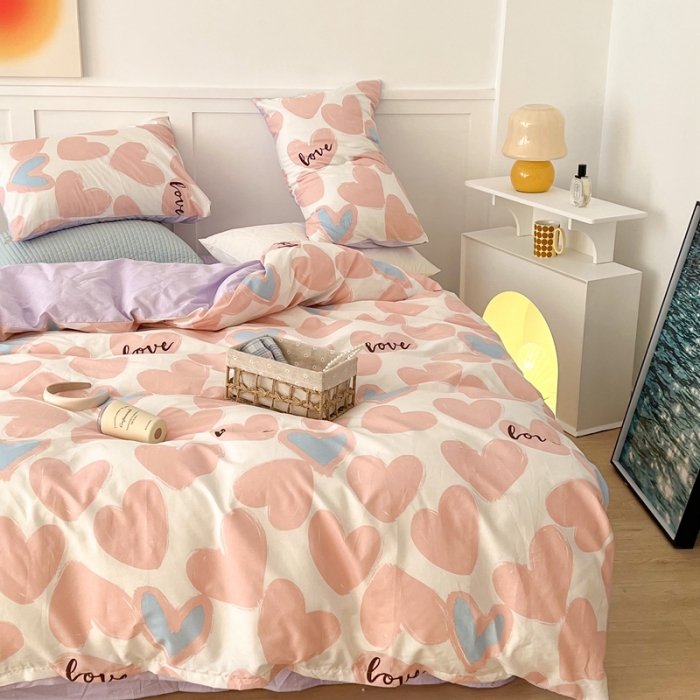 91家纺网 家纺一手货源 找家纺 总昔可家纺 2022新款13372全棉普通款爱心系列四件套