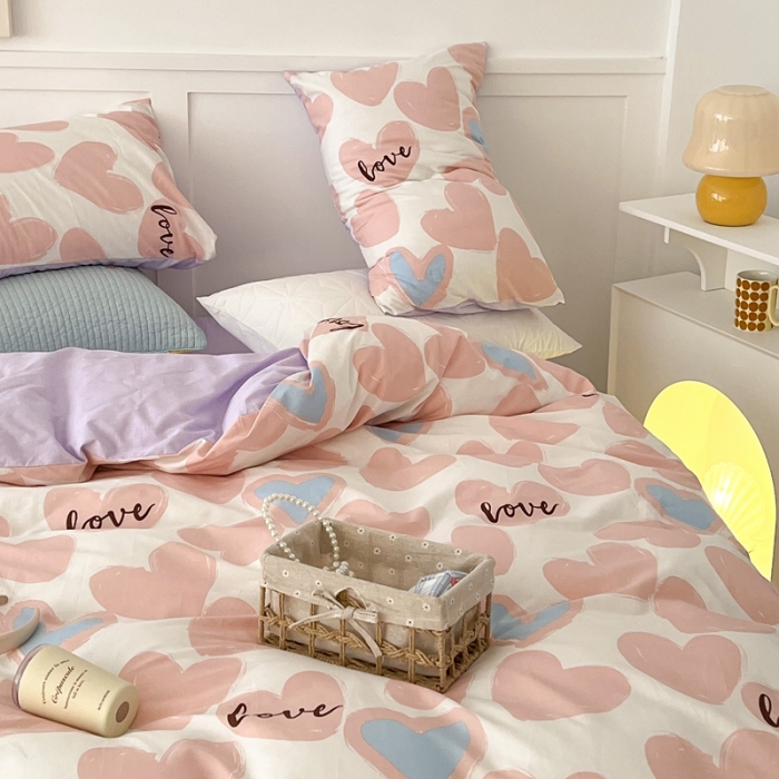 91家纺网 家纺一手货源 找家纺 总昔可家纺 2022新款13372全棉普通款爱心系列四件套