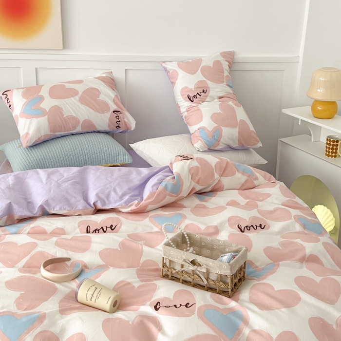 91家纺网 家纺一手货源 找家纺 总昔可家纺 2022新款13372全棉普通款爱心系列四件套