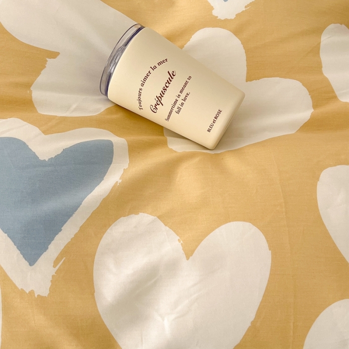 91家纺网 家纺一手货源 找家纺 昔可家纺 2022新款13372全棉普通款爱心系列四件套 撞色爱心黄