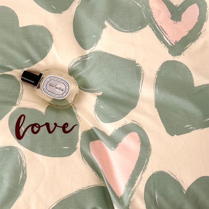 91家纺网 家纺一手货源 找家纺 昔可家纺 2022新款13372全棉普通款爱心系列四件套 撞色爱心绿