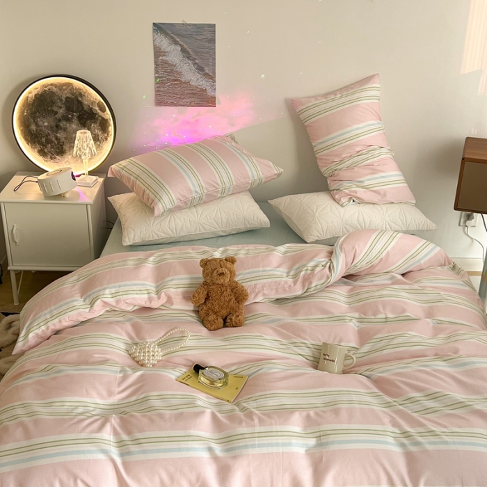 91家纺网 家纺一手货源 找家纺 总昔可家纺 2022新款13372全棉普通款玛卡龙条纹四件套