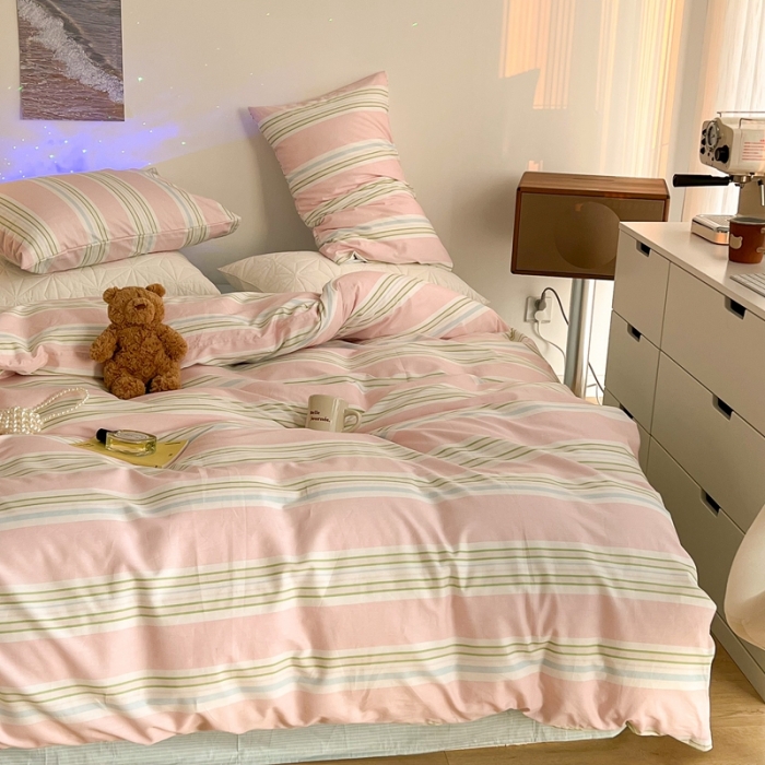 91家纺网 家纺一手货源 找家纺 总昔可家纺 2022新款13372全棉普通款玛卡龙条纹四件套