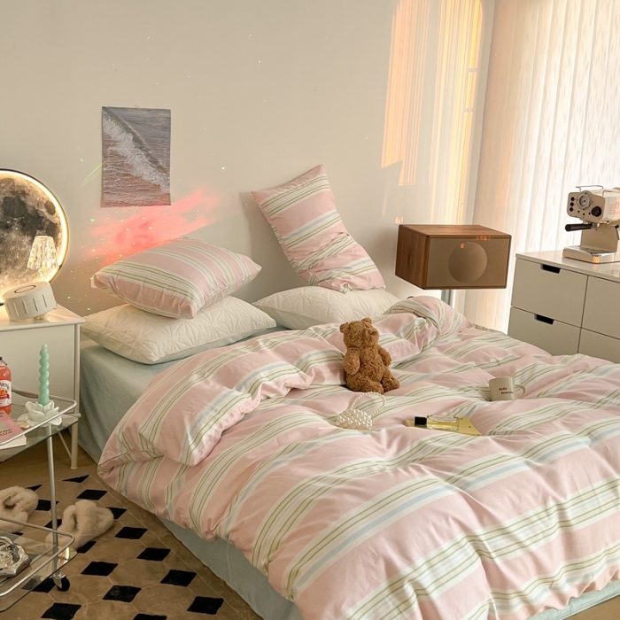 91家纺网 家纺一手货源 找家纺 总昔可家纺 2022新款13372全棉普通款玛卡龙条纹四件套