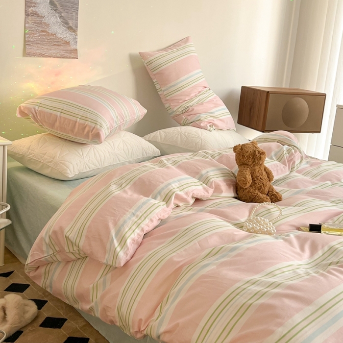 91家纺网 家纺一手货源 找家纺 总昔可家纺 2022新款13372全棉普通款玛卡龙条纹四件套