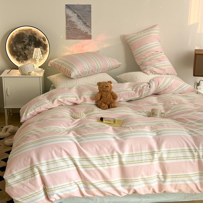 91家纺网 家纺一手货源 找家纺 总昔可家纺 2022新款13372全棉普通款玛卡龙条纹四件套