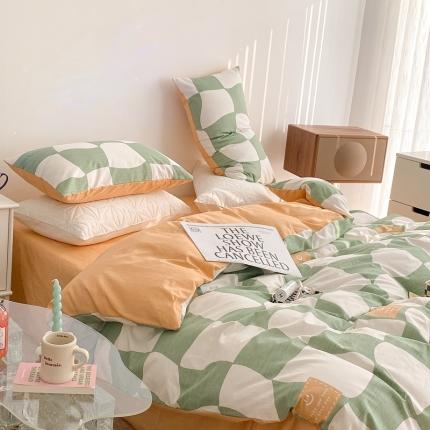 91家纺网 家纺一手货源 找家纺 总昔可家纺 2022新款13372全棉普通款异形棋盘格四件套