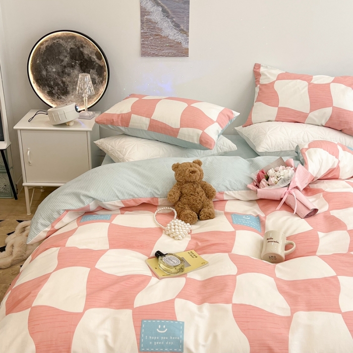 91家纺网 家纺一手货源 找家纺 总昔可家纺 2022新款13372全棉普通款异形棋盘格四件套