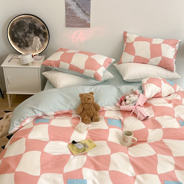 91家纺网 家纺一手货源 找家纺 总昔可家纺 2022新款13372全棉普通款异形棋盘格四件套