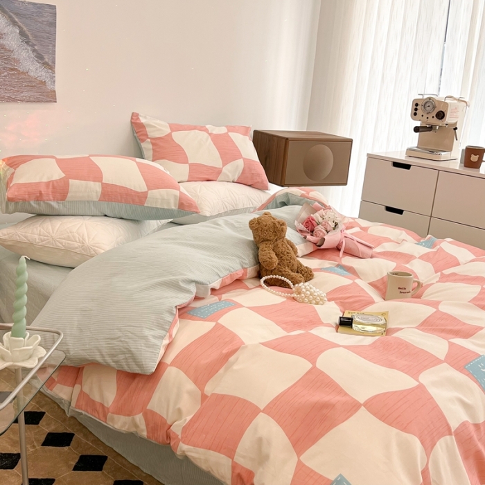 91家纺网 家纺一手货源 找家纺 总昔可家纺 2022新款13372全棉普通款异形棋盘格四件套