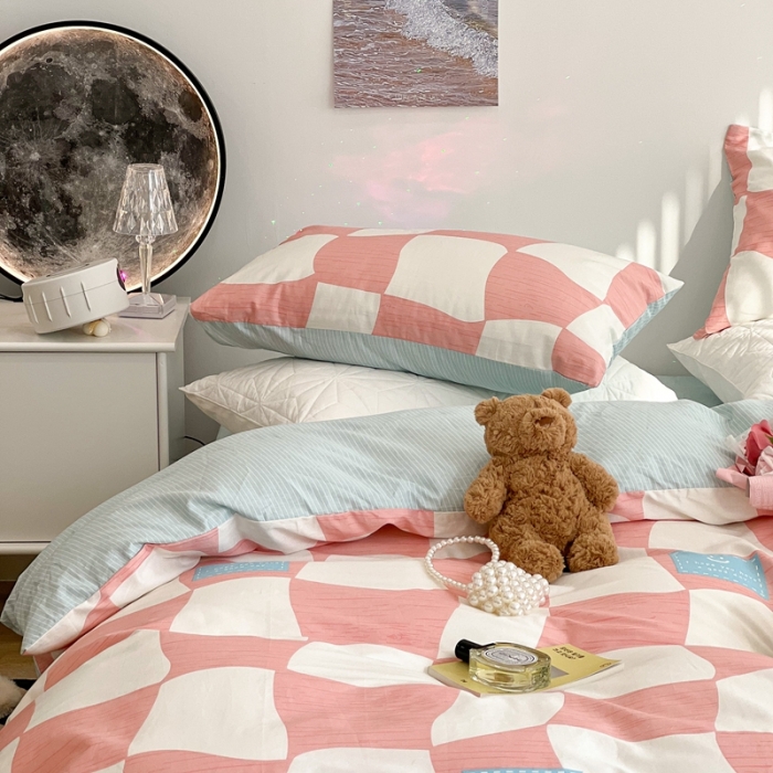 91家纺网 家纺一手货源 找家纺 总昔可家纺 2022新款13372全棉普通款异形棋盘格四件套