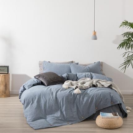 简家居 2022新款15%亚麻85%棉四件套 谧蓝