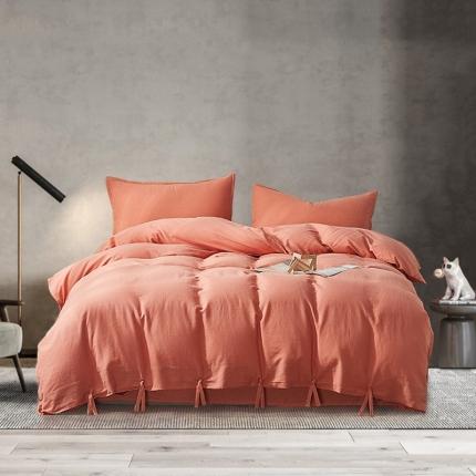 91家纺网 家纺一手货源 找家纺 简家居 2022新款55%亚麻45%棉四件套 胭脂