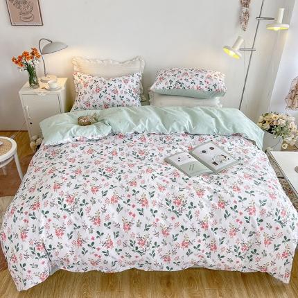 91家纺网 家纺一手货源 找家纺 沐棉家居 2022新款全棉13370印花四件套直播爆款 盈盈花语