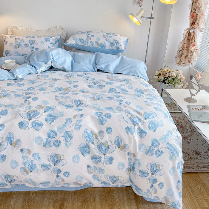 91家纺网 家纺一手货源 找家纺 沐棉家居 2022新款全棉13370印花四件套直播爆款 花田妙语