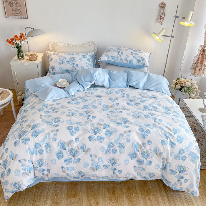 91家纺网 家纺一手货源 找家纺 沐棉家居 2022新款全棉13370印花四件套直播爆款 花田妙语