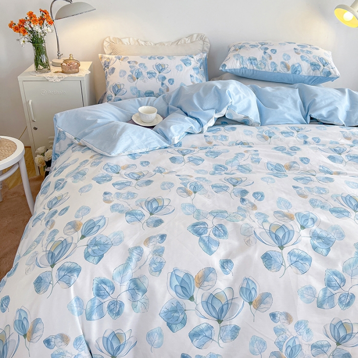 91家纺网 家纺一手货源 找家纺 沐棉家居 2022新款全棉13370印花四件套直播爆款 花田妙语