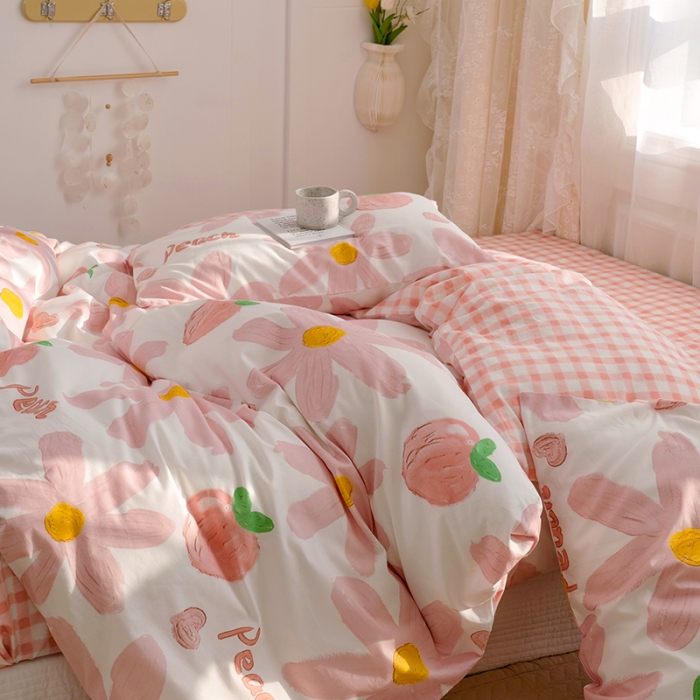 91家纺网 家纺一手货源 找家纺 沐棉家居 2022新款全棉13370印花四件套直播爆款 陌颜-粉