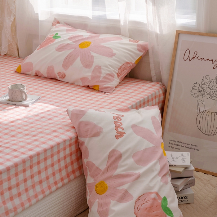 91家纺网 家纺一手货源 找家纺 沐棉家居 2022新款全棉13370印花四件套直播爆款 陌颜-粉