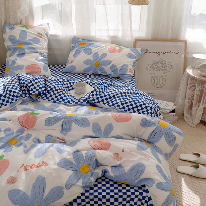 91家纺网 家纺一手货源 找家纺 沐棉家居 2022新款全棉13370印花四件套直播爆款 陌颜-兰