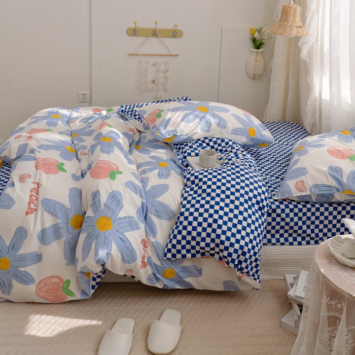 91家纺网 家纺一手货源 找家纺 沐棉家居 2022新款全棉13370印花四件套直播爆款 陌颜-兰