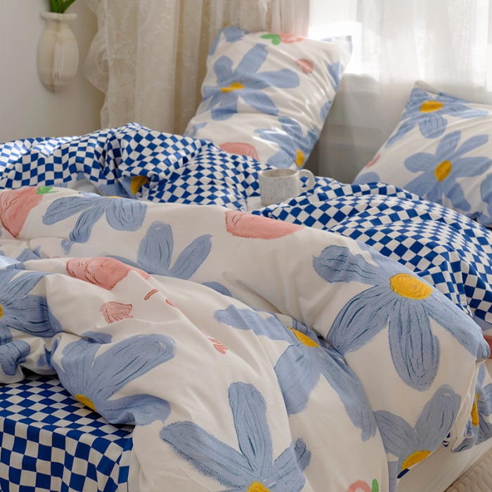 91家纺网 家纺一手货源 找家纺 沐棉家居 2022新款全棉13370印花四件套直播爆款 陌颜-兰