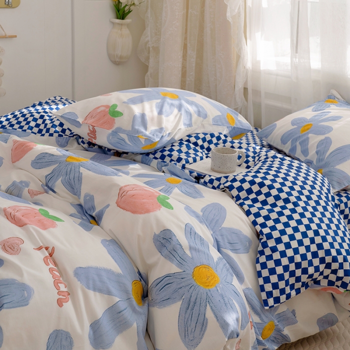 91家纺网 家纺一手货源 找家纺 沐棉家居 2022新款全棉13370印花四件套直播爆款 陌颜-兰