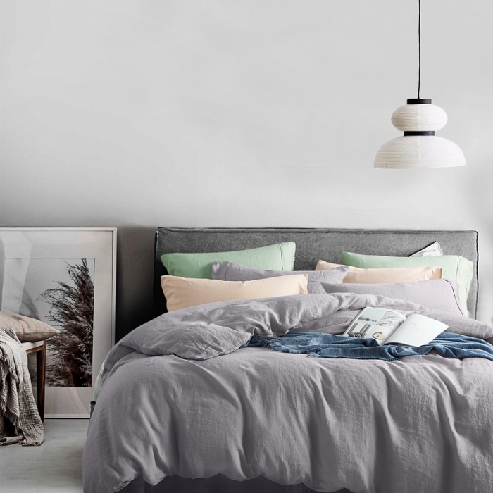 91家纺网 家纺一手货源 找家纺 简家居 2022新款纯亚麻四件套 都市灰