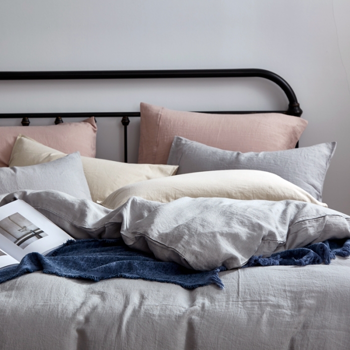 91家纺网 家纺一手货源 找家纺 简家居 2022新款纯亚麻四件套 都市灰