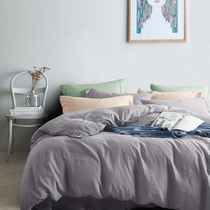 91家纺网 家纺一手货源 找家纺 简家居 2022新款纯亚麻四件套 都市灰