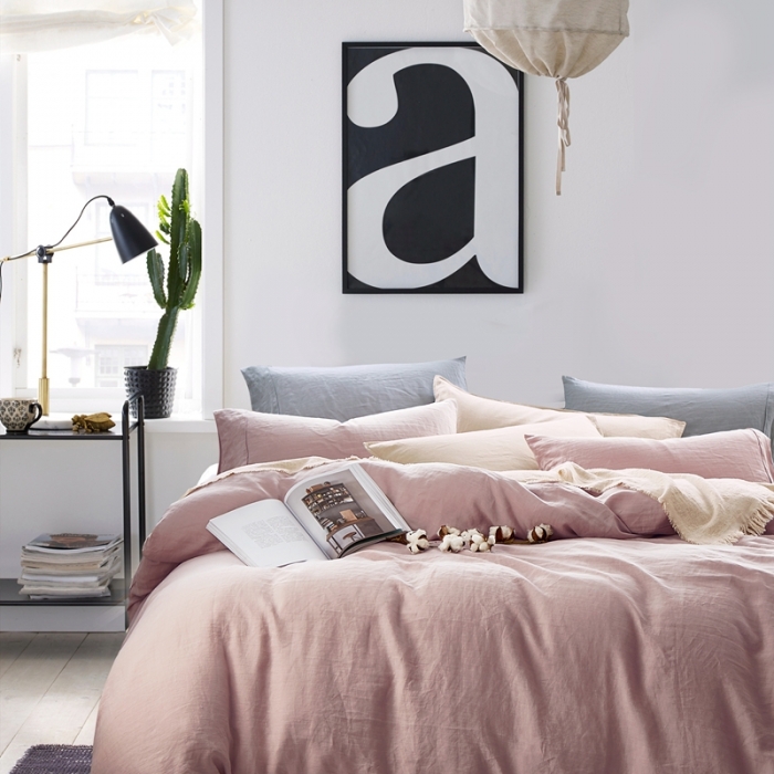 91家纺网 家纺一手货源 找家纺 简家居 2022新款纯亚麻四件套 珊瑚