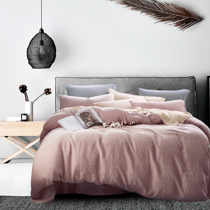 91家纺网 家纺一手货源 找家纺 简家居 2022新款纯亚麻四件套 珊瑚