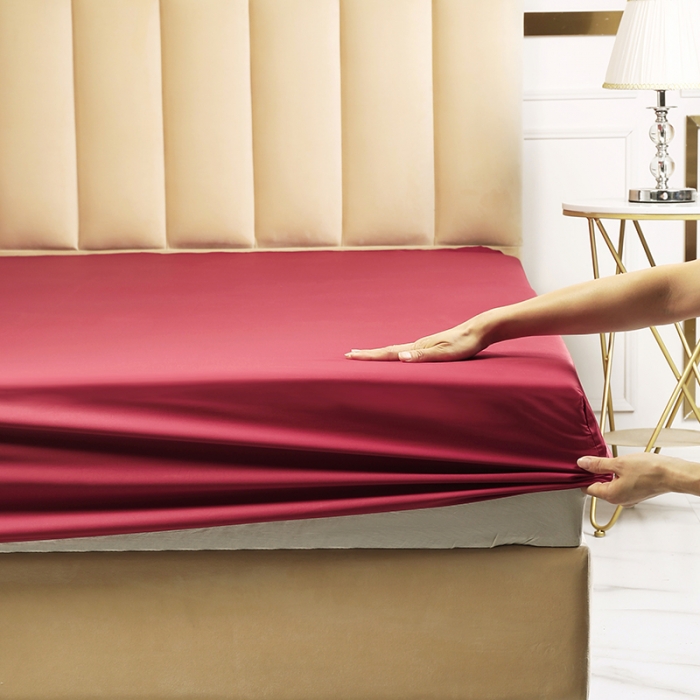 91家纺网 家纺一手货源 找家纺 简家居 2022新款100支单床笠 嫣红