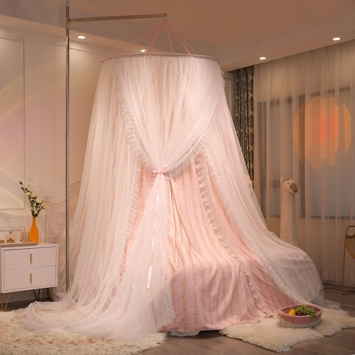 91家纺网 家纺一手货源 找家纺 艾晶美家纺 2022新款吊顶双层遮光床幔蚊帐 花蔓