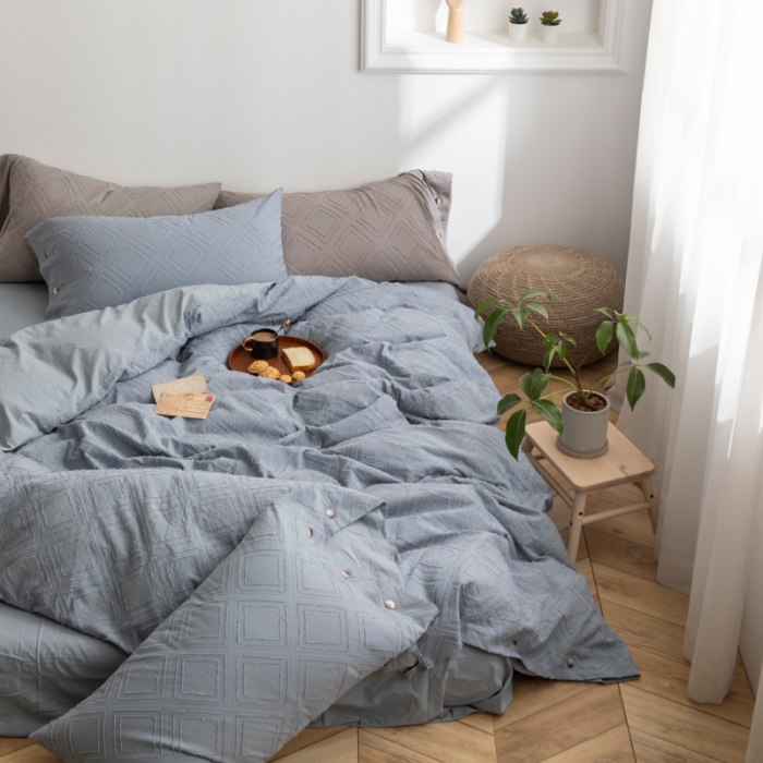 91家纺网 家纺一手货源 找家纺 简家居 2022新款全棉剪花四件套 炫-蓝