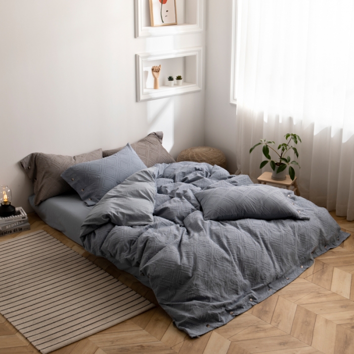 91家纺网 家纺一手货源 找家纺 简家居 2022新款全棉剪花四件套 炫-蓝