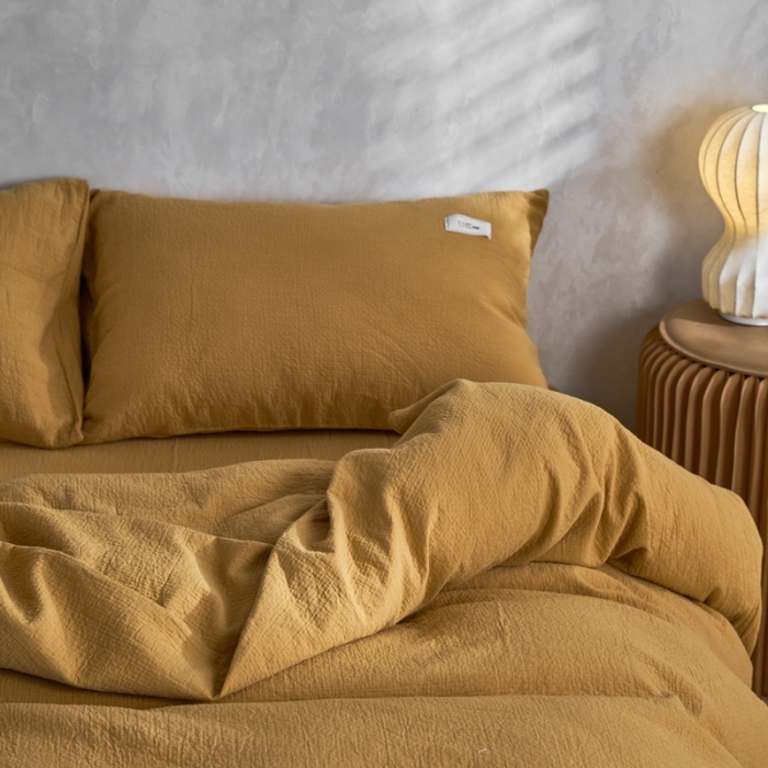 91家纺网 家纺一手货源 找家纺 简家居 2022新款全棉空气层系列四件套 姜黄