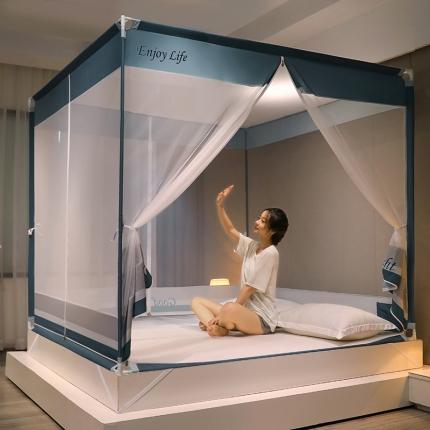 91家纺网 家纺一手货源 找家纺 迪凡保罗 2022新款5843轻奢T型外穿杆坐床蚊帐 豆灰绿