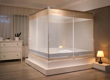 91家纺网 家纺一手货源 找家纺 迪凡保罗 2022新款5843轻奢T型外穿杆坐床蚊帐 驼色