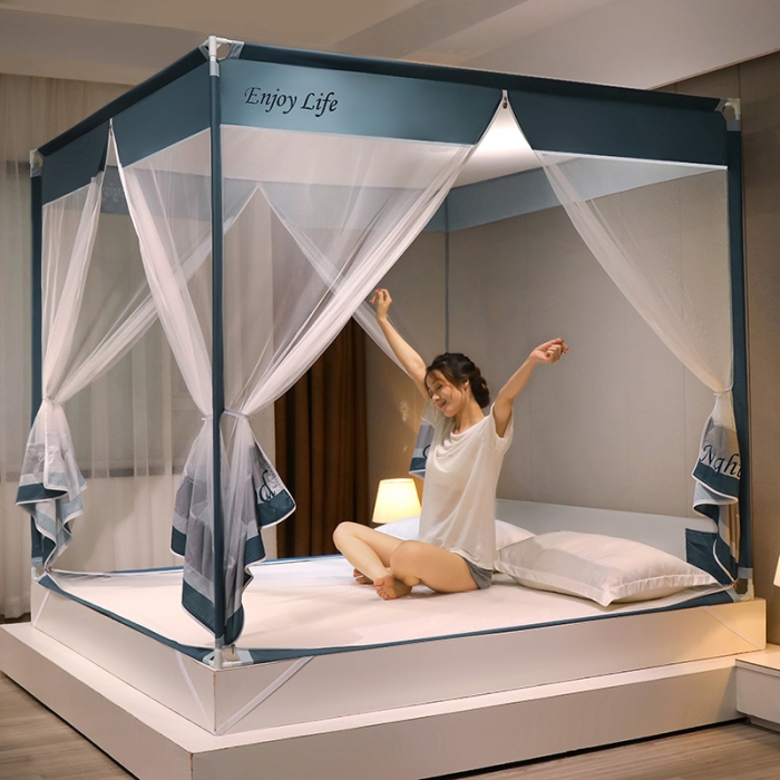 91家纺网 家纺一手货源 找家纺 （总）迪凡保罗 2023新款5843轻奢T型外穿杆坐床蚊帐