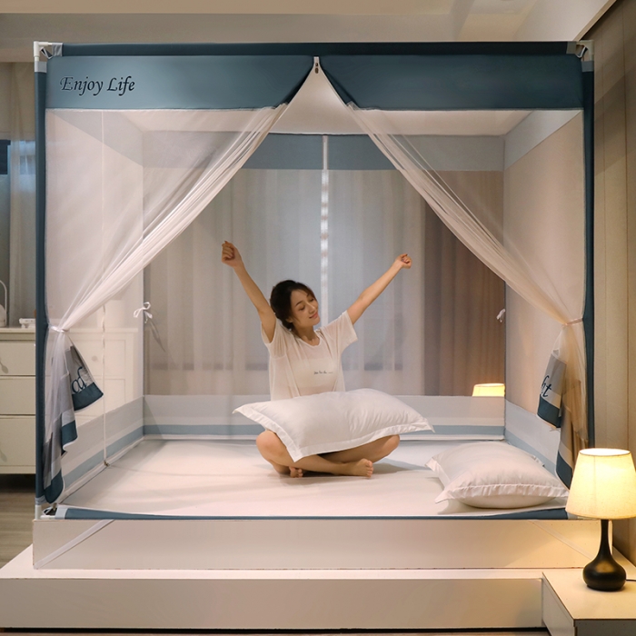 91家纺网 家纺一手货源 找家纺 （总）迪凡保罗 2023新款5843轻奢T型外穿杆坐床蚊帐