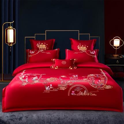 91家纺网 家纺一手货源 找家纺 富之雅 13376全工艺喷气全棉婚庆四件套  多子多福