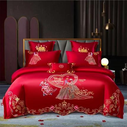 91家纺网 家纺一手货源 找家纺 富之雅新款13376全工艺喷气全棉婚庆四件套 爱的诺言