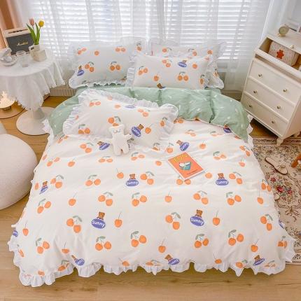 91家纺网 家纺一手货源 找家纺 （总）卡普 直播供货全棉韩版荷叶花边四件套三件套学生床笠款