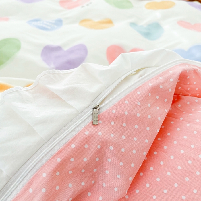 91家纺网 家纺一手货源 找家纺 卡普 直播供货全棉韩版荷叶花边四件套三件套学生床笠款 彩虹之心