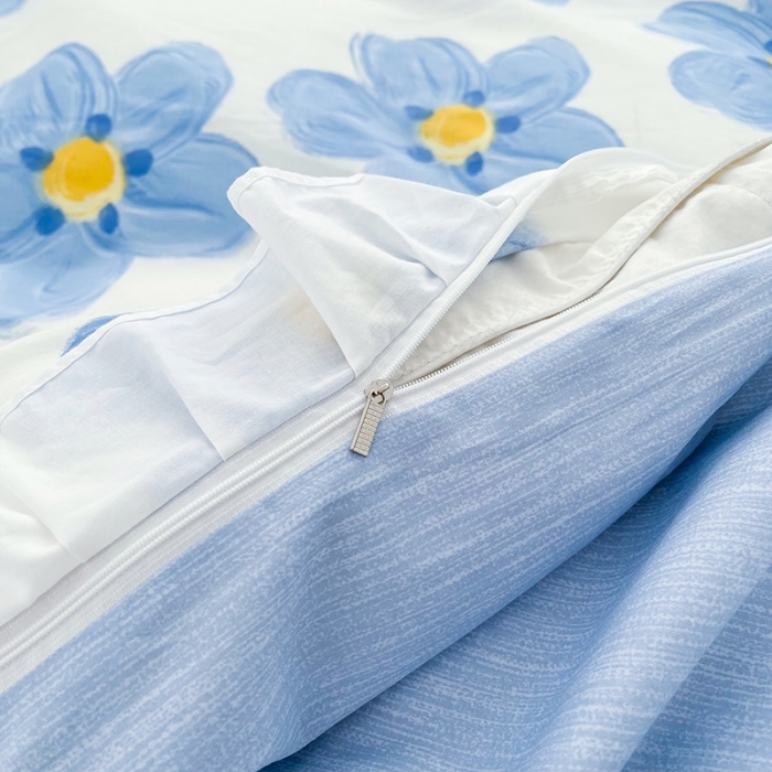 91家纺网 家纺一手货源 找家纺 卡普 直播供货全棉韩版荷叶花边四件套三件套学生床笠款 蓝朵