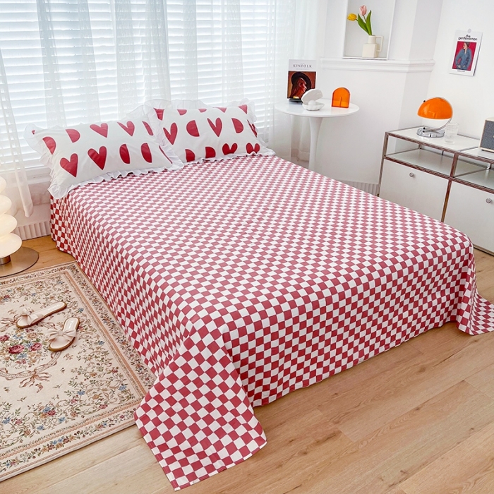 91家纺网 家纺一手货源 找家纺 卡普 直播供货全棉韩版荷叶花边四件套三件套学生床笠款 原野-红