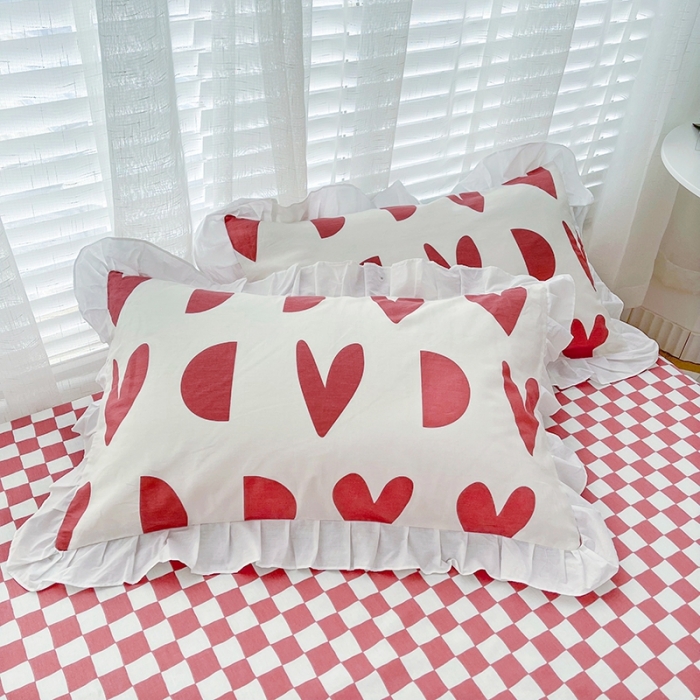 91家纺网 家纺一手货源 找家纺 卡普 直播供货全棉韩版荷叶花边四件套三件套学生床笠款 原野-红