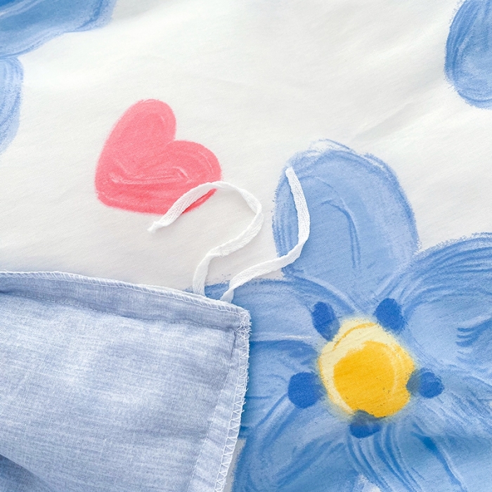 91家纺网 家纺一手货源 找家纺 卡普 2025新款全棉韩版荷叶花边床单+枕套 蓝朵